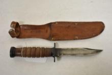 Vintage U.S. Camillus Fighting Knife with Leather Sheath
