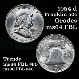 1954-d Franklin Half Dollar 50c Grades Choice Unc FBL