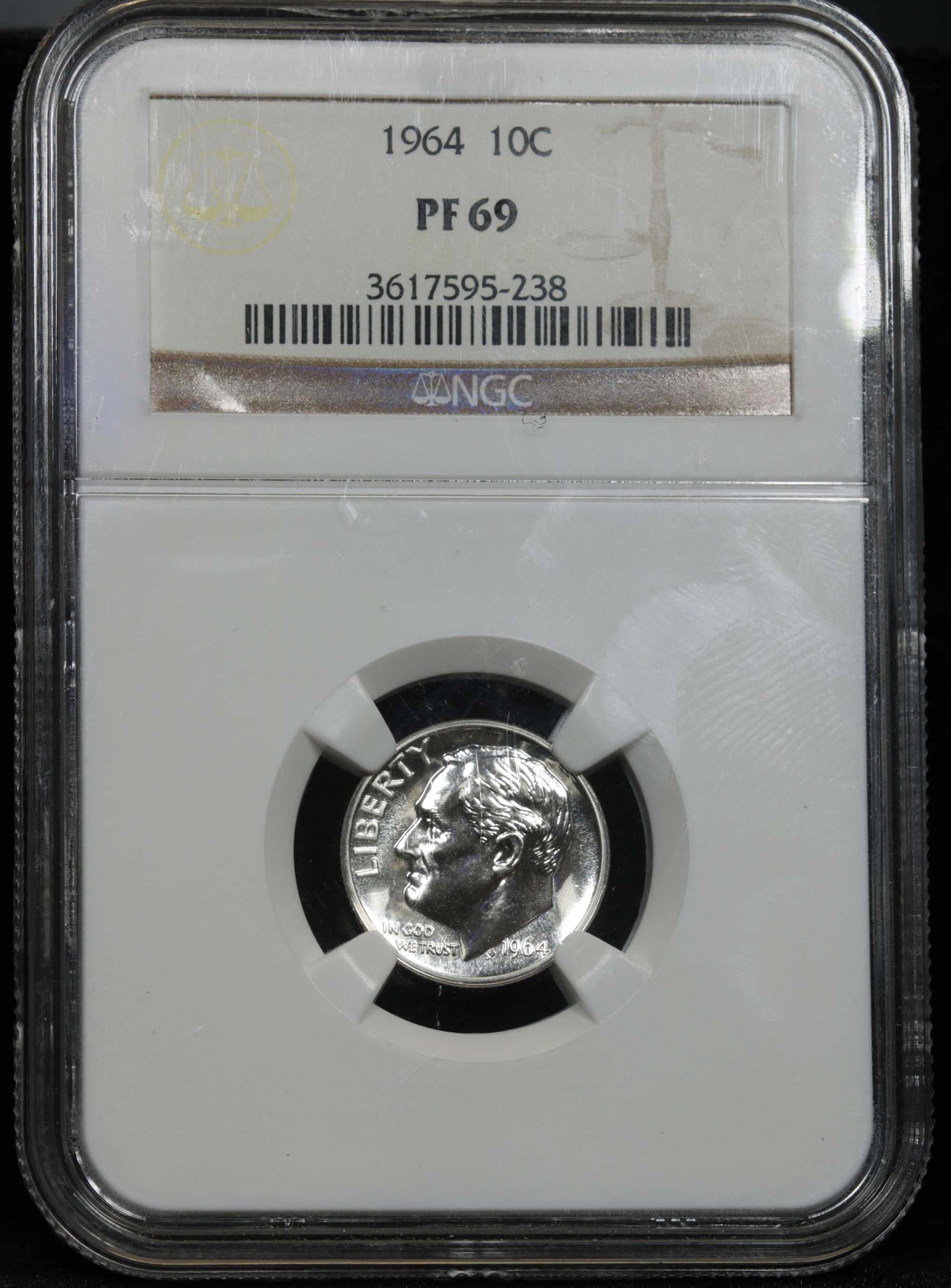 Spectacular NGC 1964 Roosevelt Dime 10c Graded pf69 By NGC near perfection