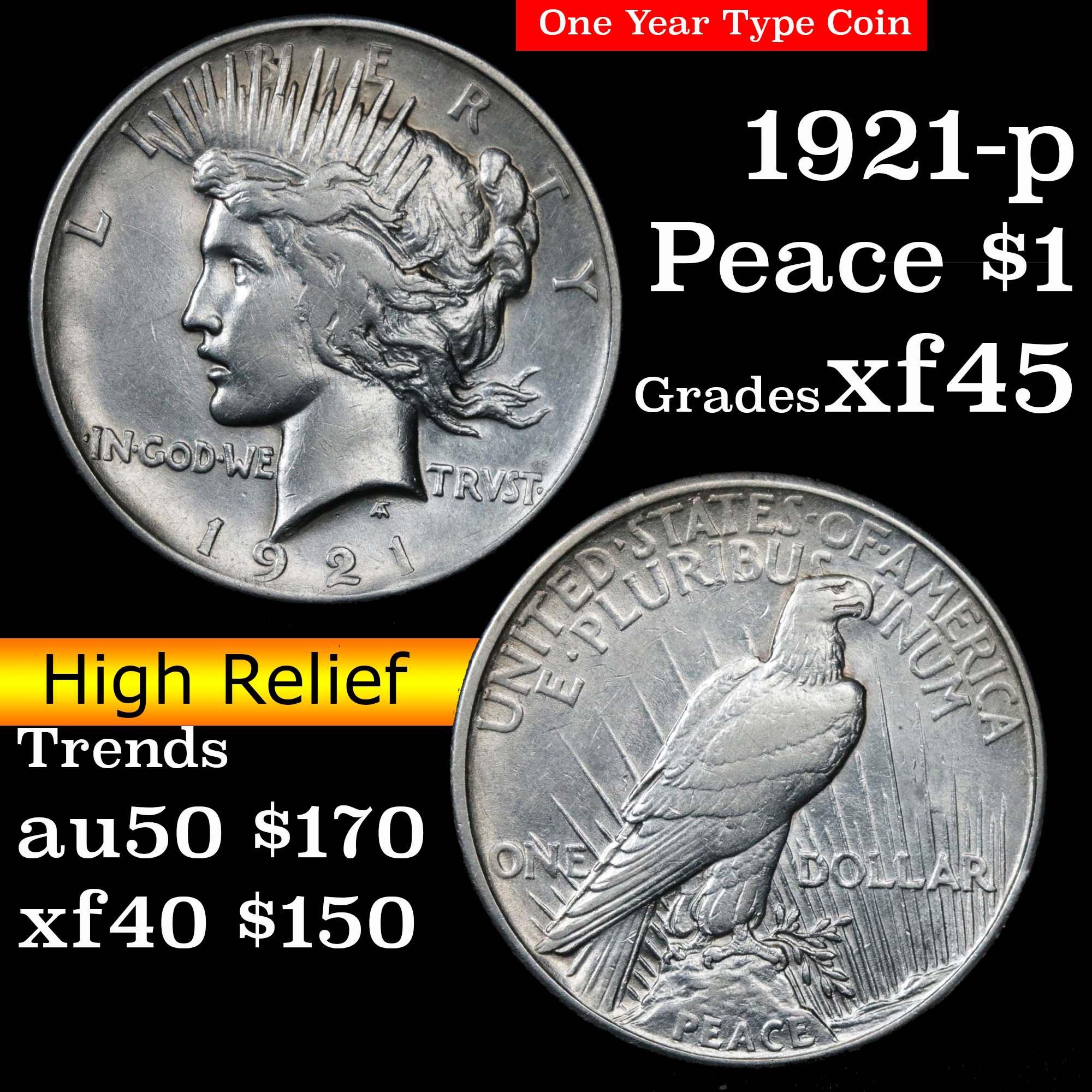 1921-p Peace Dollar $1 Grades xf+