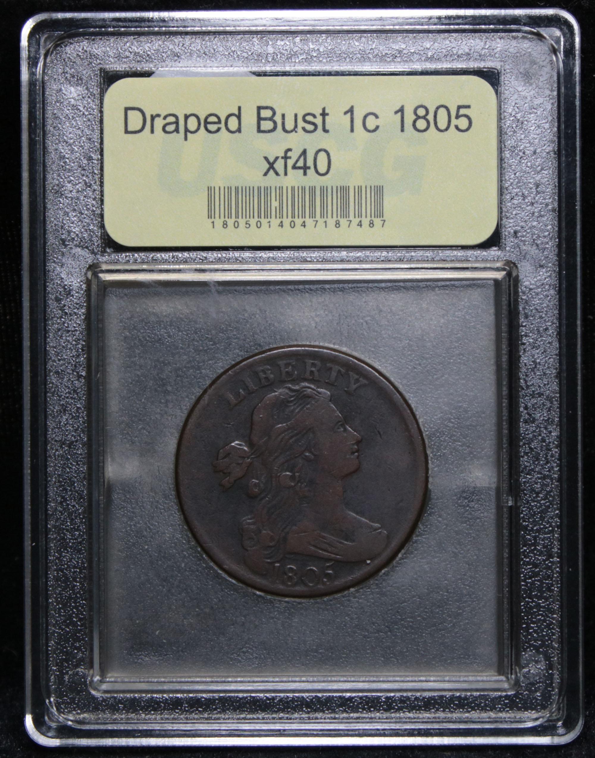 ***Auction Highlight*** 1805 Draped Bust Large Cent 1c Graded xf by USCG (fc)