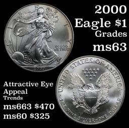2000 Silver Eagle Dollar $1 Grades GEM+++ Unc
