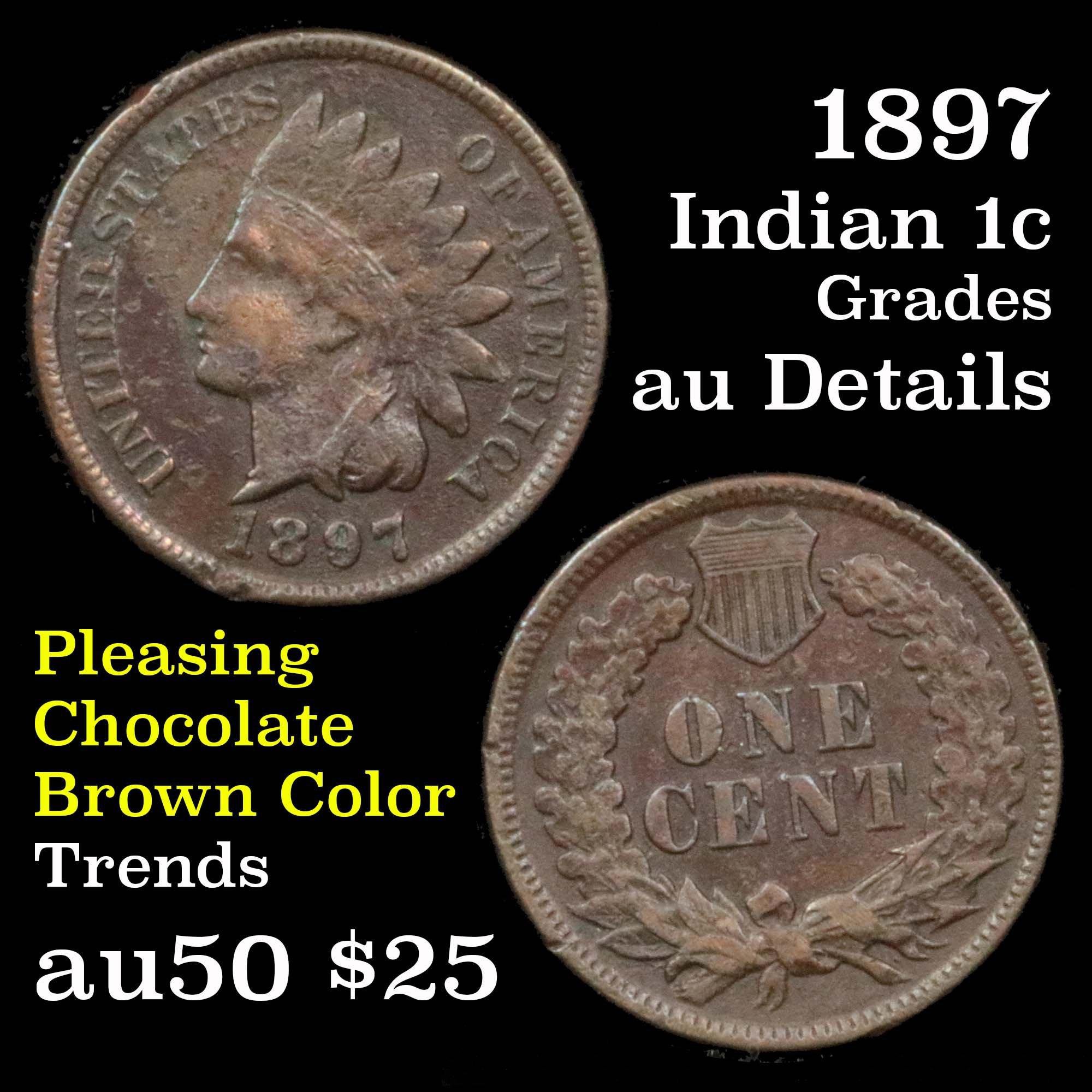 1897 Indian Cent 1c Grades AU Details