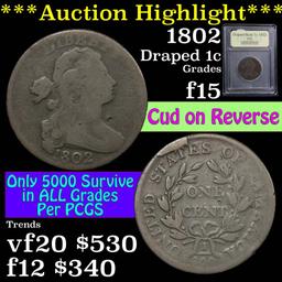 ***Auction Highlight*** 1802 Draped Bust Large Cent 1c Graded f+ by USCG (fc)