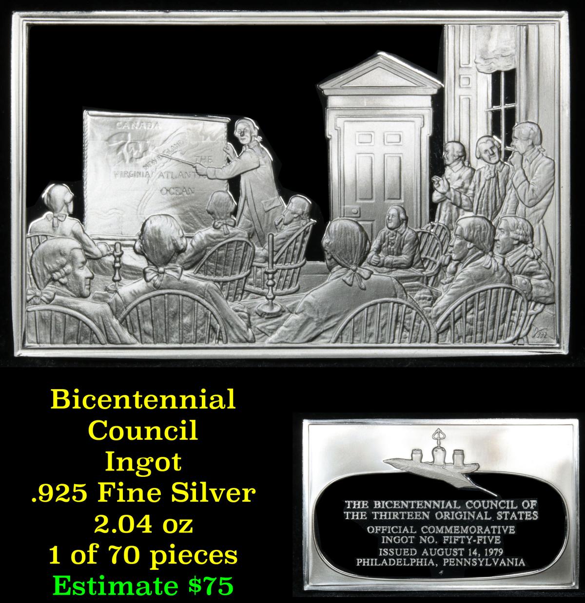 Bicentennial Council of 13 original States Ingot #55, Terms For Peace - 1.84 oz sterling silver