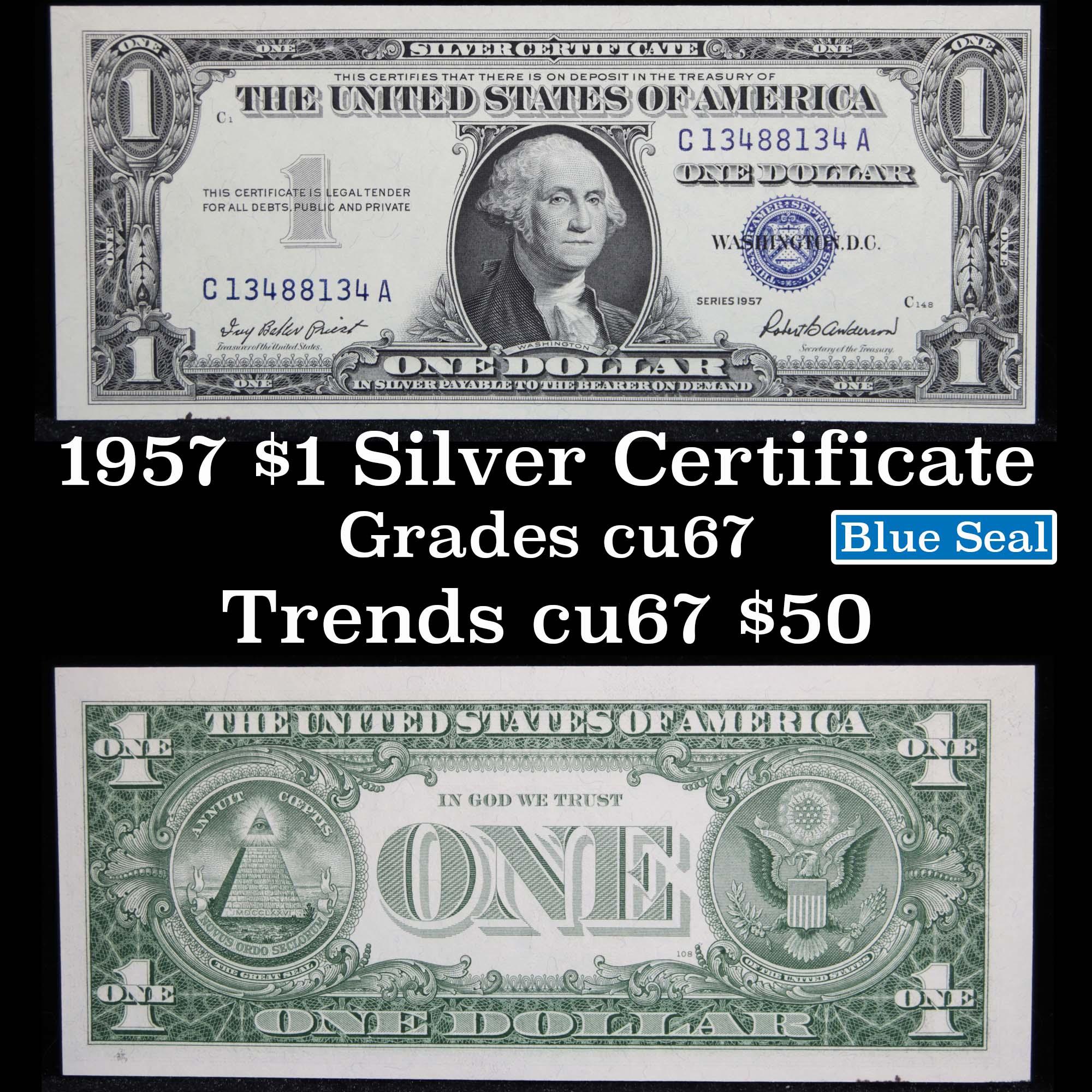 1957 $1 Blue Seal Silver Certificate Grades Gem++ CU