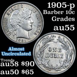 1905-p Barber Dime 10c Grades Choice AU