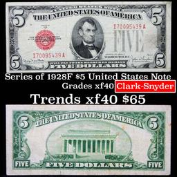 1928F $5 Red Seal United States Note Grades xf