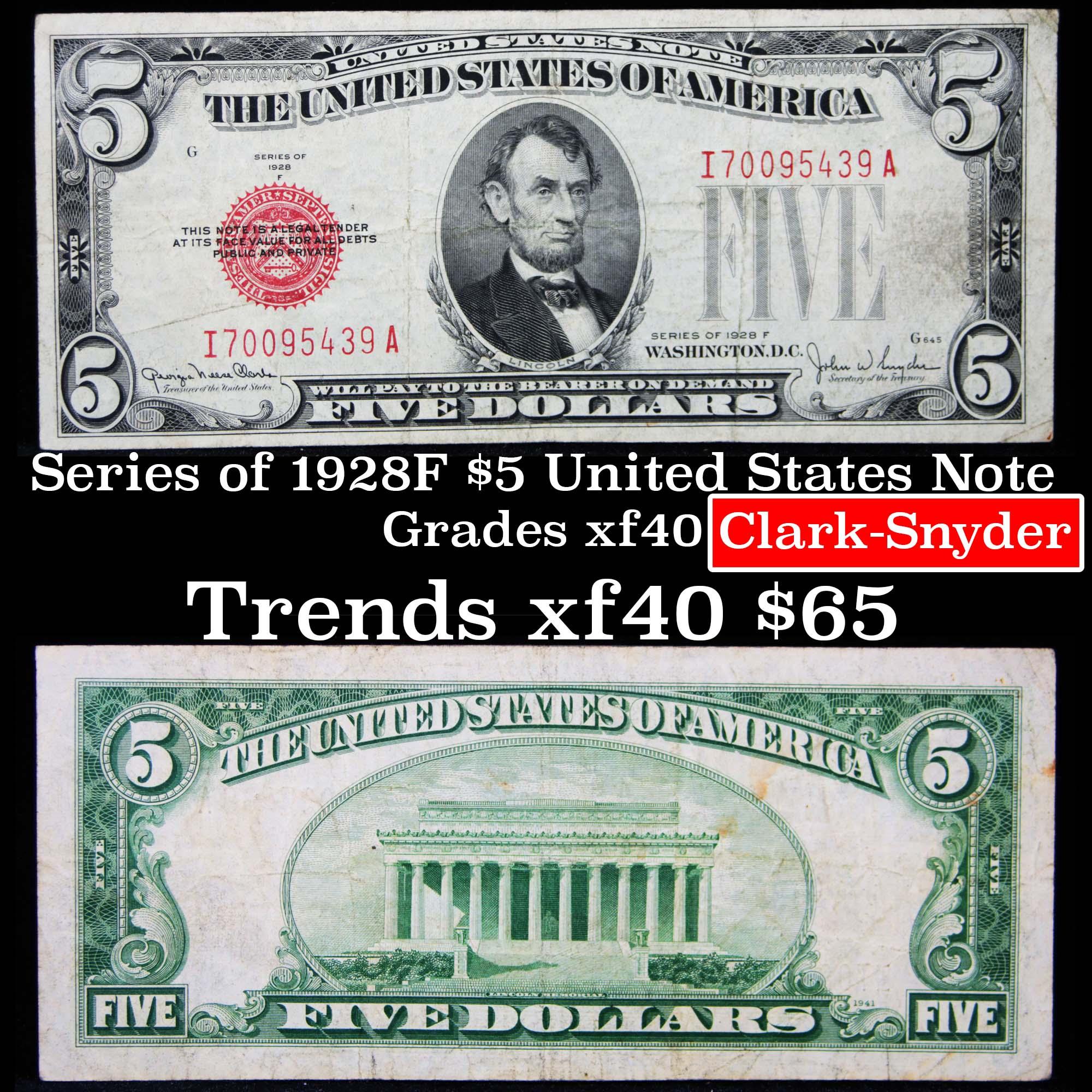 1928F $5 Red Seal United States Note Grades xf