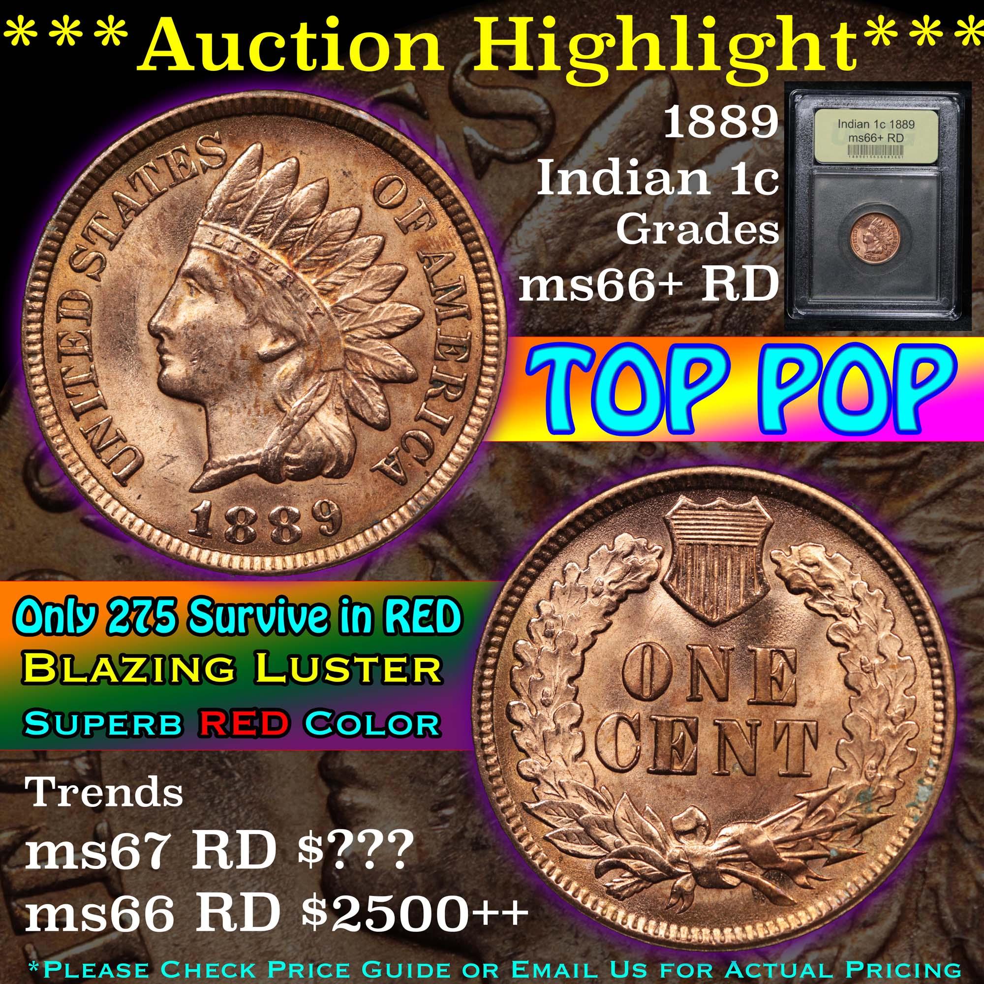 ***Auction Highlight*** 1889 Indian Cent 1c Graded GEM++ RD by USCG (fc)