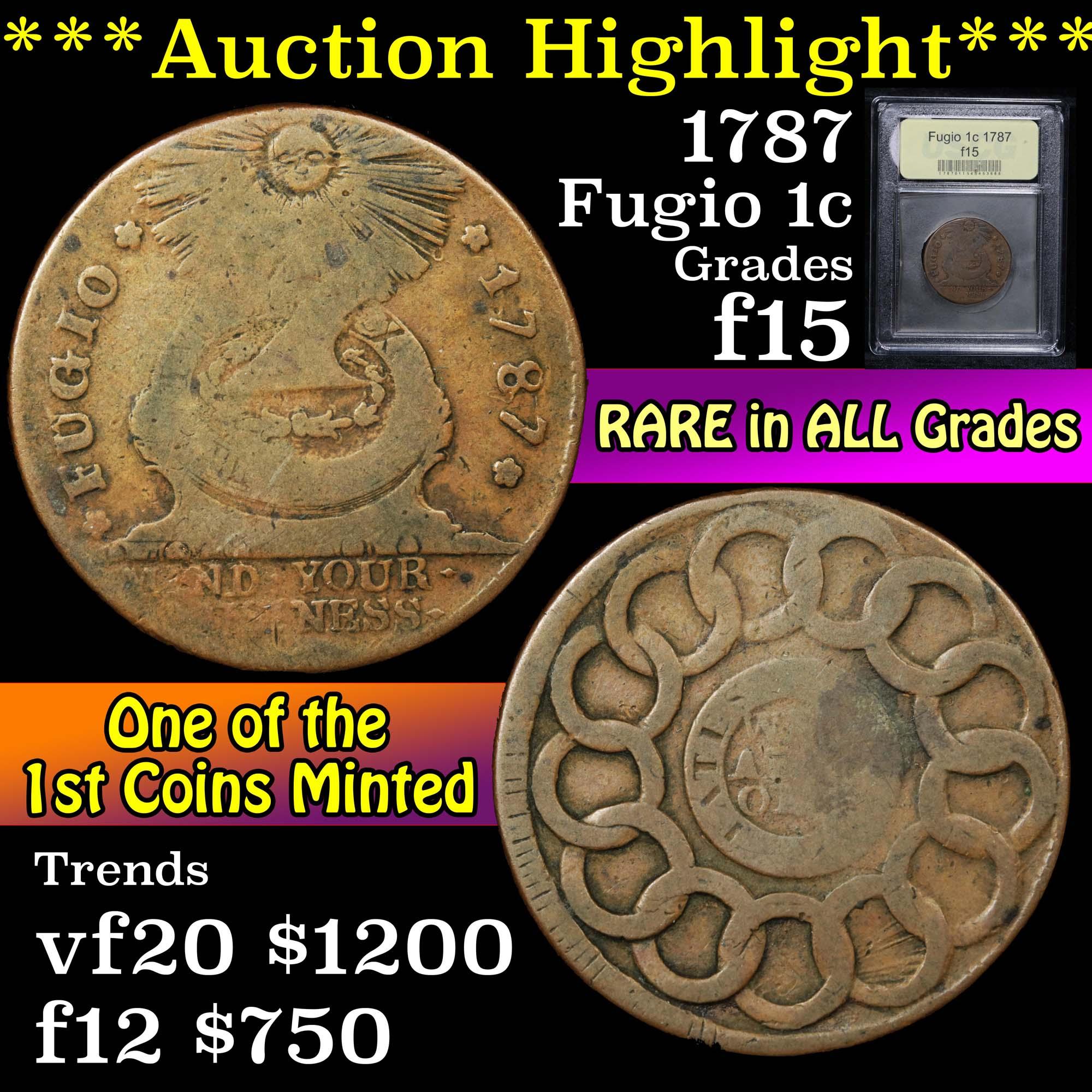 ***Auction Highlight*** 1787 Fugio 1c Graded f+ by USCG (fc)