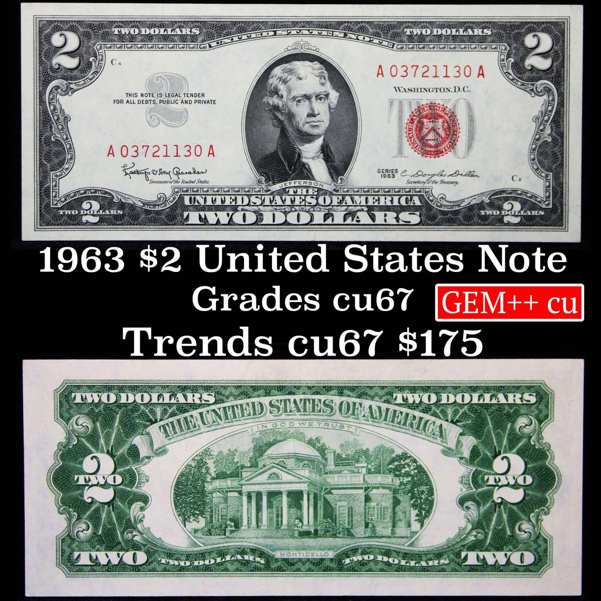1963 $2 Red seal United States note Grades Gem++ CU