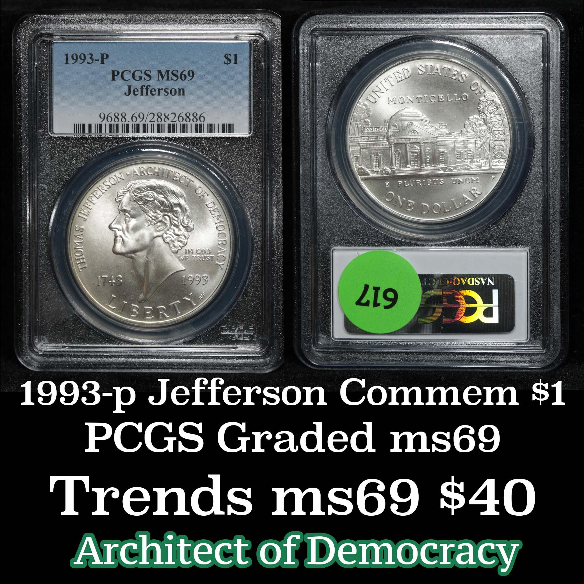 PCGS 1993-p Jefferson Modern Commem Dollar $1 Graded ms69 By PCGS