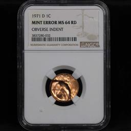 ***Auction Highlight*** NGC 1971-d Mint Error, Obv Indent Lincoln Cent 1c Graded ms64 RD by NGC (fc)