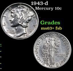 1943-d Mercury Dime 10c Grades Select Unc+ FSB