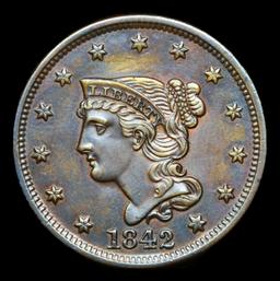 ***Auction Highlight*** 1842 Braided Hair Large Cent 1c Grades Select+ Unc BN (fc)