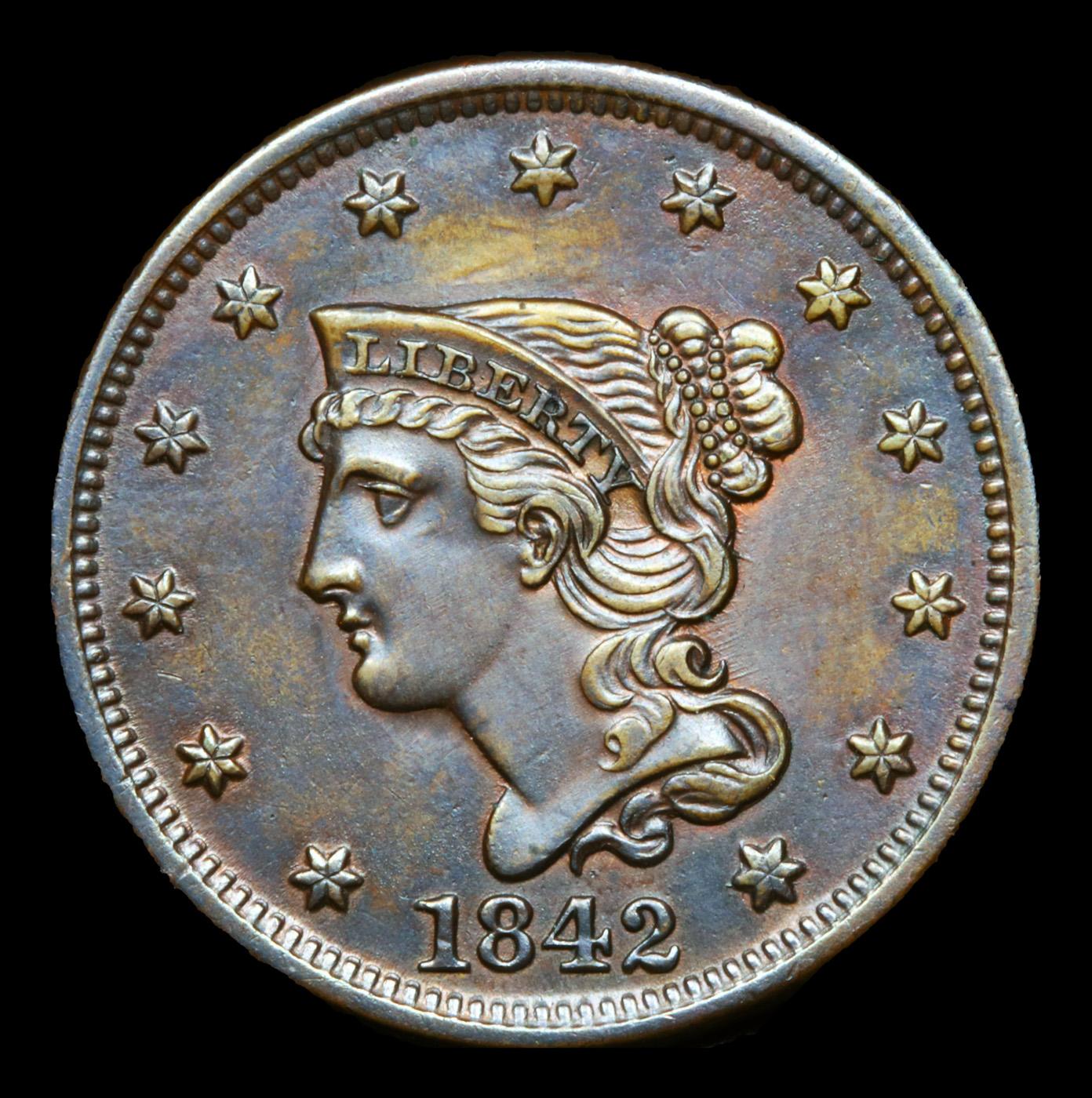 ***Auction Highlight*** 1842 Braided Hair Large Cent 1c Grades Select+ Unc BN (fc)