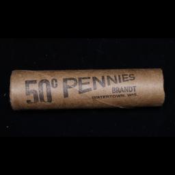 Mixed small cents 1c orig shotgun roll, 1917-s Wheat Cent, 1889 Indian Cent other end, McDonalds Wra
