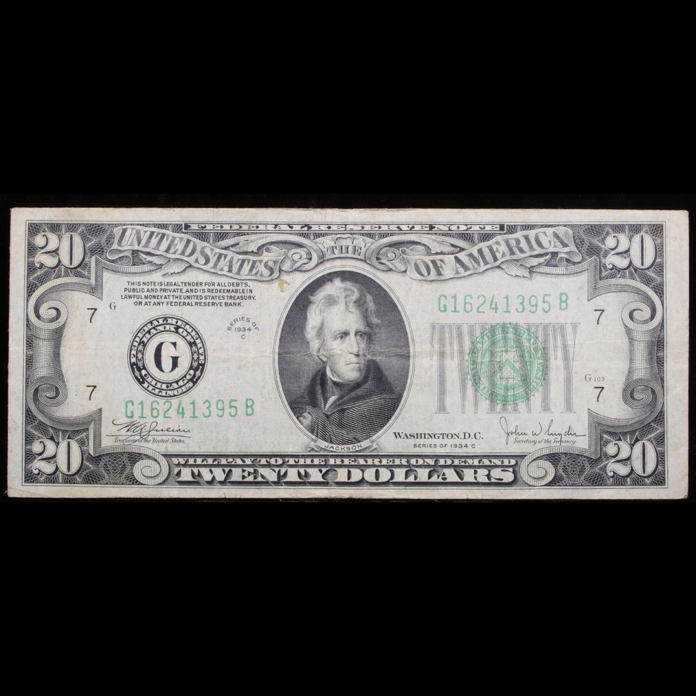 1934C $20 Green Seal Federal Reserve Note (Chicago, IL) Redeemable In Gold Grades vf+