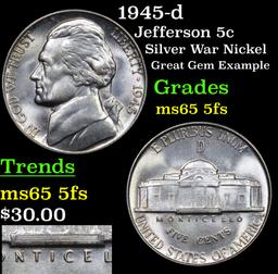 1945-d Jefferson Nickel 5c Grades GEM 5fs