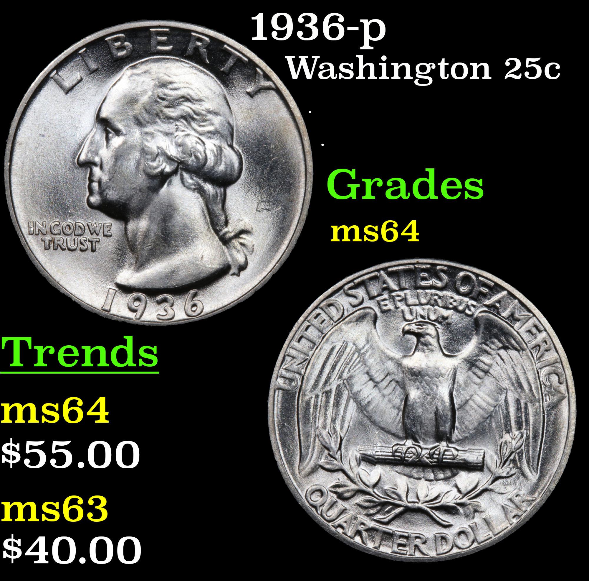 1936-p Washington Quarter 25c Grades Choice Unc