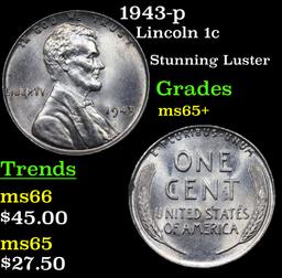 1943-p Lincoln Cent 1c Grades GEM+ Unc