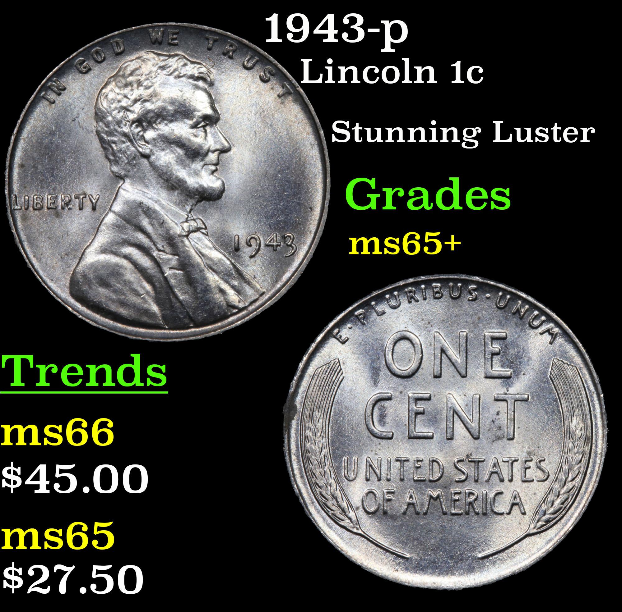 1943-p Lincoln Cent 1c Grades GEM+ Unc