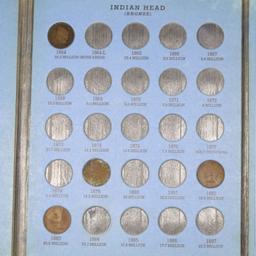 Partial Indian Cent Book 1863-1909 20 coins Grades