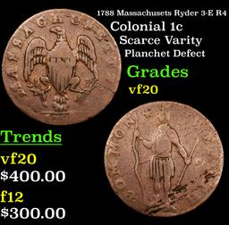 1788 Massachusets Ryder 3-E R4 Colonial Cent 1c Grades vf, very fine