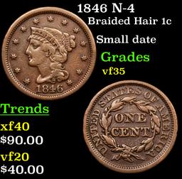 1846 N-4 Braided Hair Large Cent 1c Grades vf++