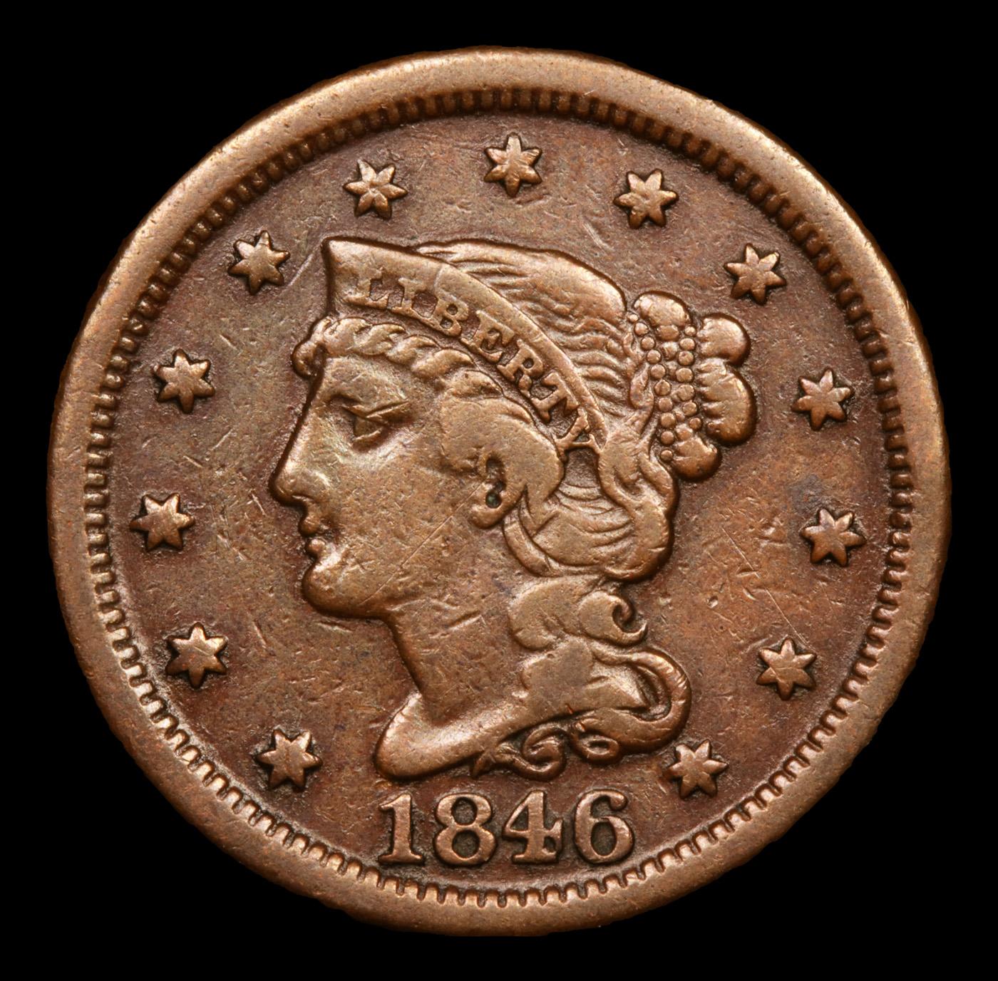 1846 N-4 Braided Hair Large Cent 1c Grades vf++