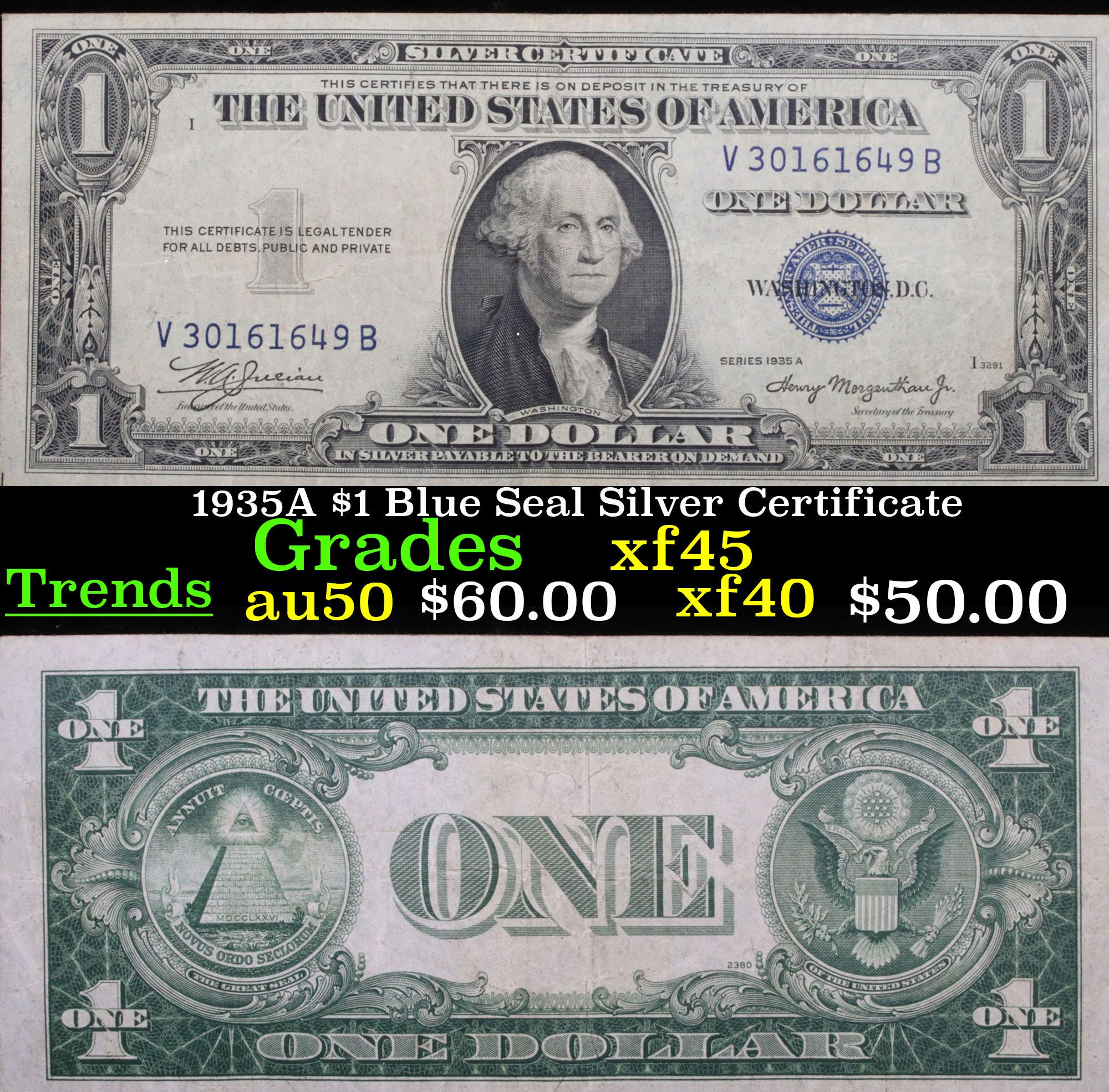 1935A $1 Blue Seal Silver Certificate Grades xf+