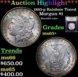 ***Auction Highlight*** 1885-p Rainbow Toned Morgan Dollar $1 Graded GEM+ Unc By USCG (fc)