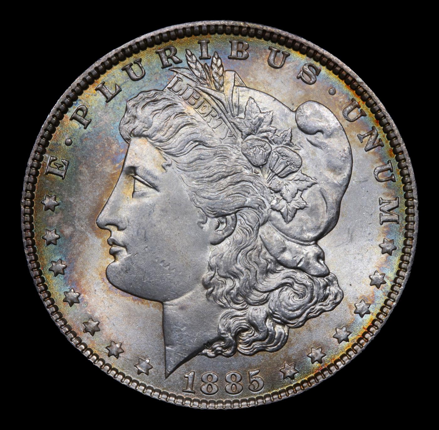 ***Auction Highlight*** 1885-p Rainbow Toned Morgan Dollar $1 Graded GEM+ Unc By USCG (fc)