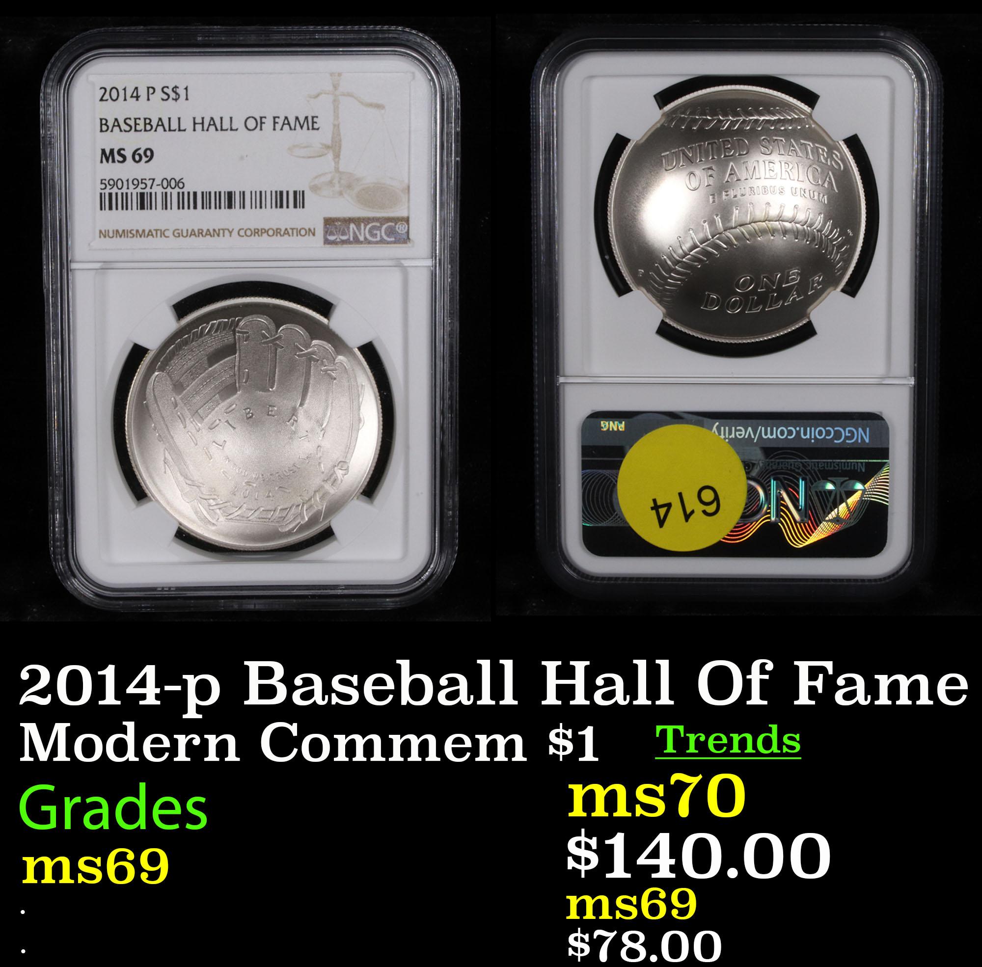 NGC 2014-p Baseball Hall Of Fame Modern Commem Dollar $1 Graded ms69 By NGC