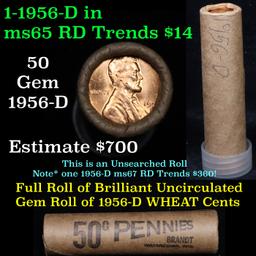 Uncirculated Shotgun Lincoln 1c roll, 1956-d 50 pcs Brandt Wrapper  Grades