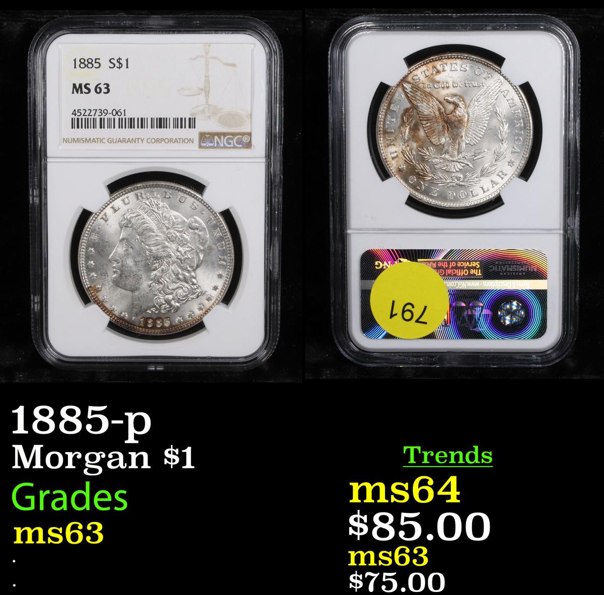 NGC 1885-p Morgan Dollar $1 Graded ms63 By NGC