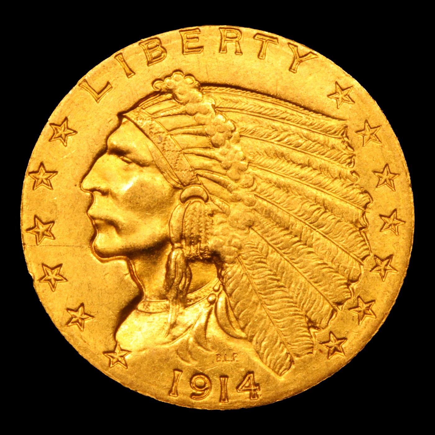 ***Auction Highlight*** 1914-p Gold Indian Quarter Eagle $2 1/2 Graded Select+ Unc By USCG (fc)