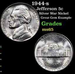 1944-s Jefferson Nickel 5c Grades GEM Unc
