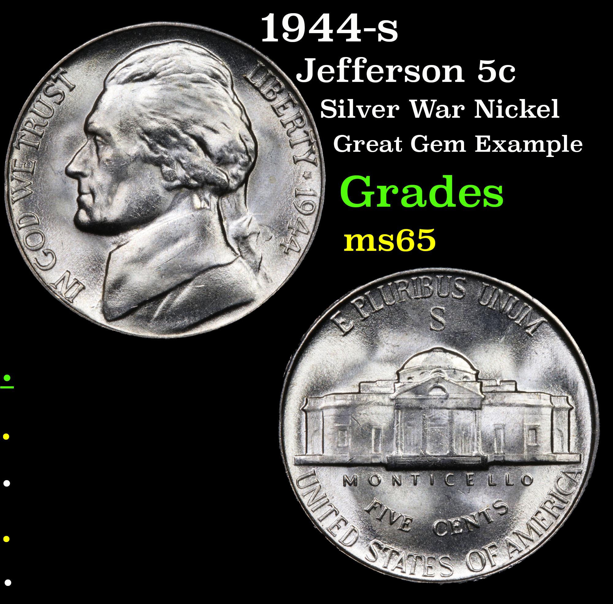 1944-s Jefferson Nickel 5c Grades GEM Unc