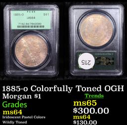 PCGS 1885-o Colorfully Toned OGH Morgan Dollar $1 Graded ms64 By PCGS