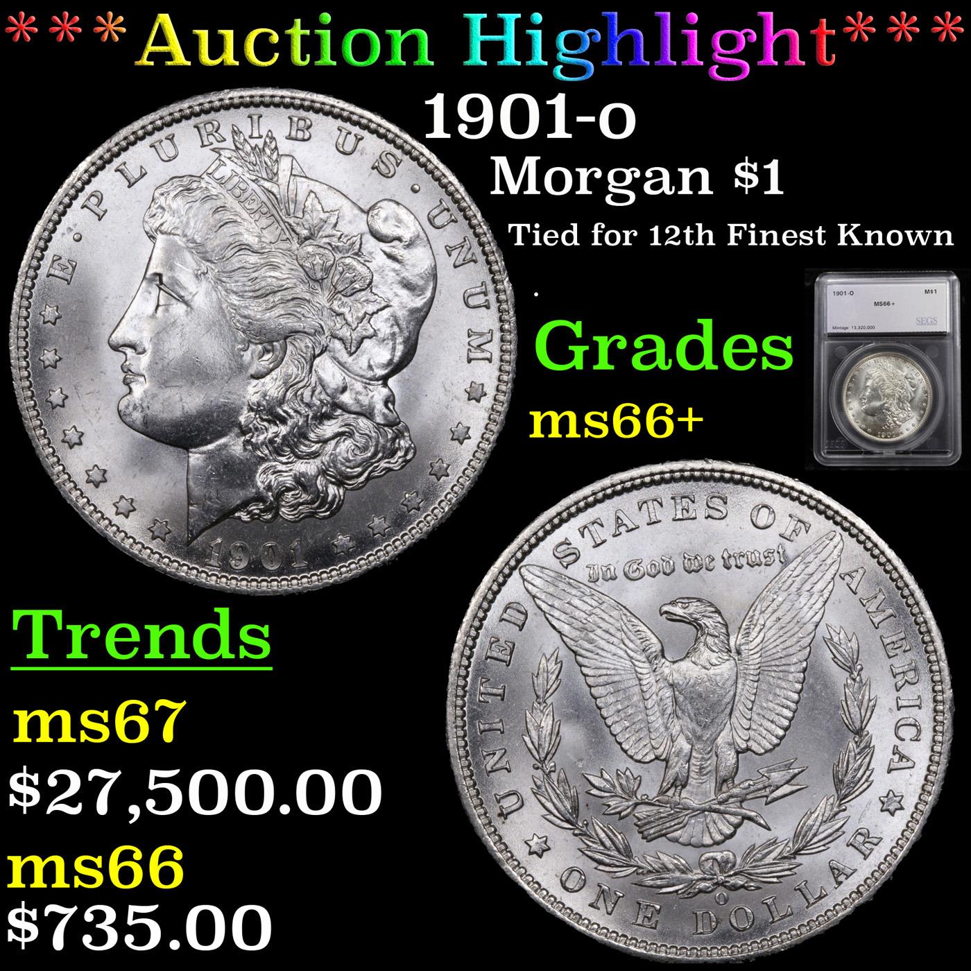 ***Auction Highlight*** 1901-o Morgan Dollar $1 Graded ms66+ By SEGS (fc)