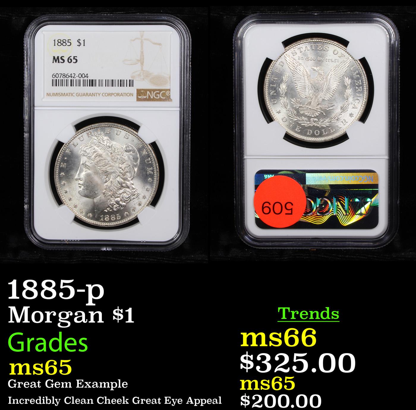 NGC 1885-p Morgan Dollar $1 Graded ms65 By NGC