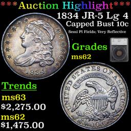 ***Auction Highlight*** 1834 JR-5 Lg 4 Capped Bust Dime 10c Graded ms62 By SEGS (fc)