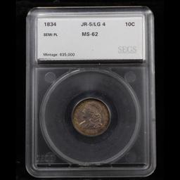 ***Auction Highlight*** 1834 JR-5 Lg 4 Capped Bust Dime 10c Graded ms62 By SEGS (fc)