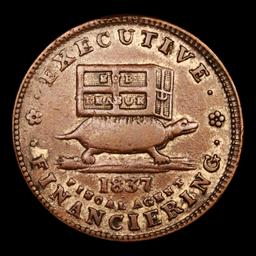 1837 Executive Financiering HT 34 Hard Times Token 1c Grades xf+