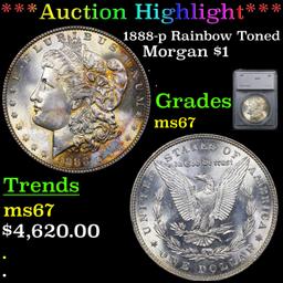 ***Auction Highlight*** 1888-p Rainbow Toned Morgan Dollar $1 Graded ms67 By SEGS (fc)
