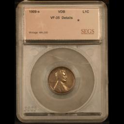 ***Auction Highlight*** 1909-s vdb Lincoln Cent 1c Graded vf35 details By SEGS (fc)