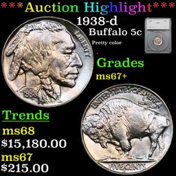 ***Auction Highlight*** 1938-d Buffalo Nickel 5c Graded ms67+ By SEGS (fc)