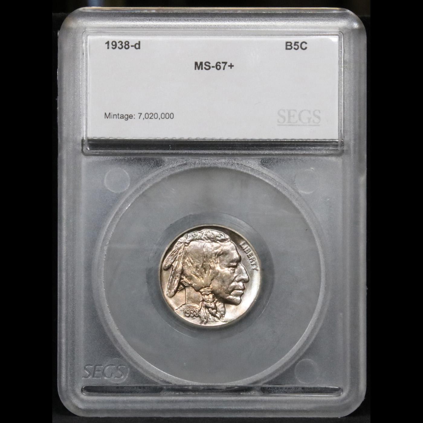 ***Auction Highlight*** 1938-d Buffalo Nickel 5c Graded ms67+ By SEGS (fc)